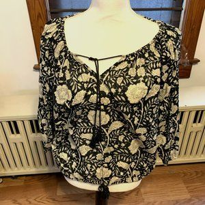 Ralph Lauren Boho Black and Cream Print Top Size Large